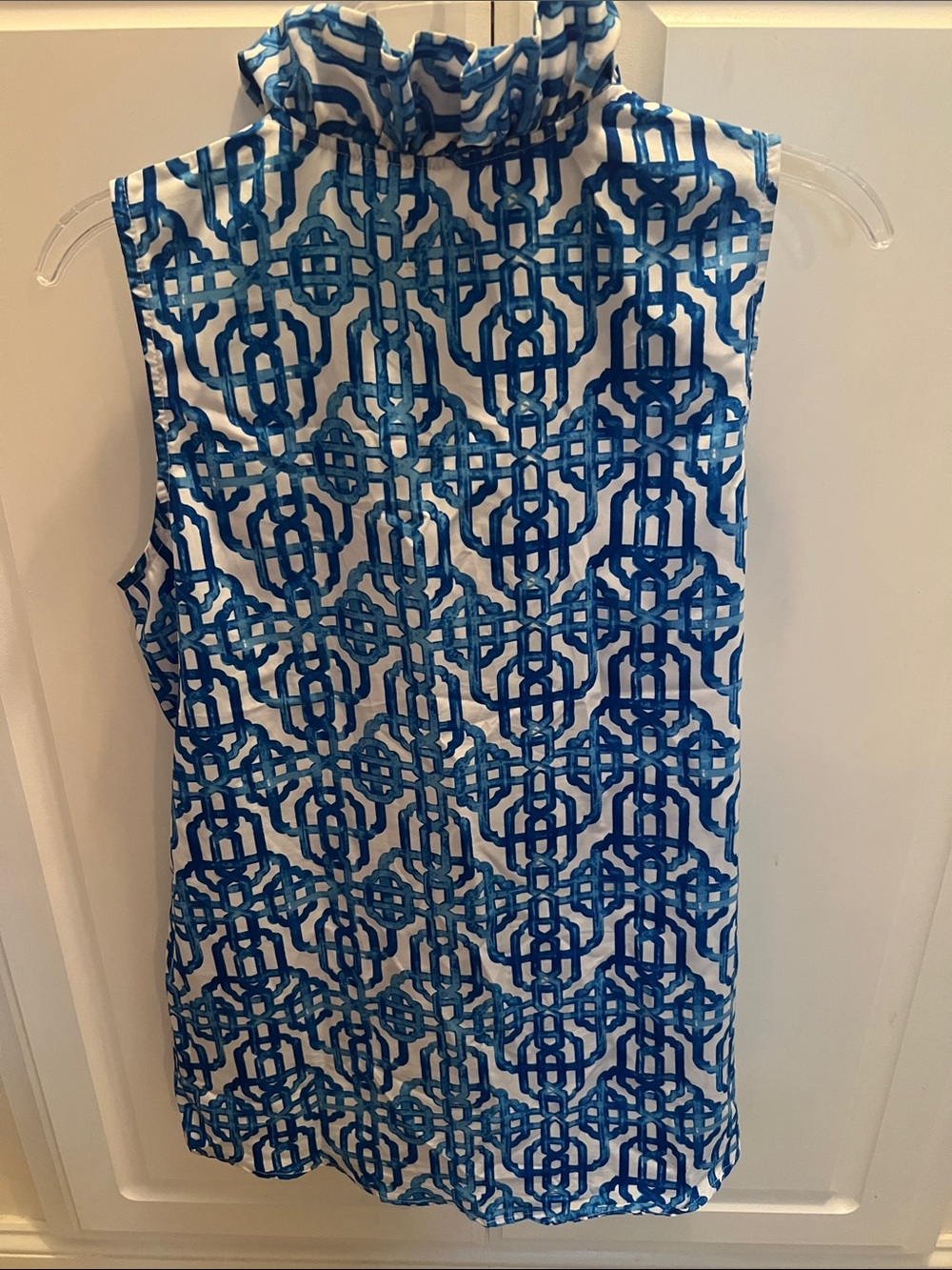 Mud Pie Blue Geometric Ruffle Neck Top - Picture 5 of 5
